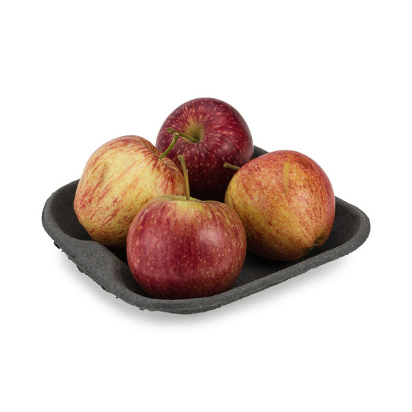 Black moulded fibre tray with 4 apples