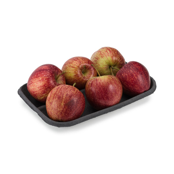 Black moulded fibre tray with 6 apples