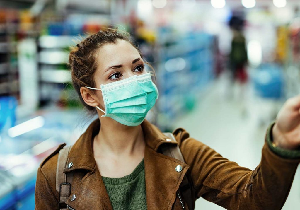 Woman shopping with face mask