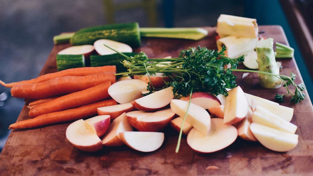 Chopped vegetables and apples