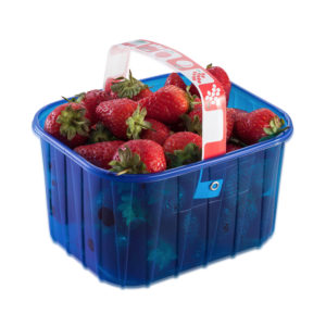 blue PYO punnet with handle for strawberries
