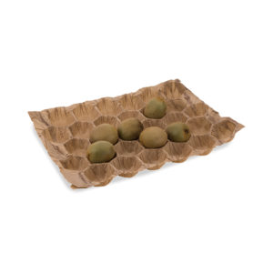 Brown cavity tray paper liner for round fruit with Kiwis