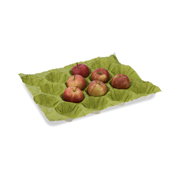 Green cavity tray paper liner for round fruit with apples