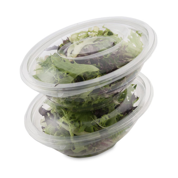 Two plastic salad bowls with lettuce