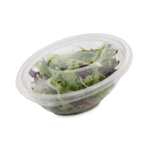 Plastic salad bowl with lettuce