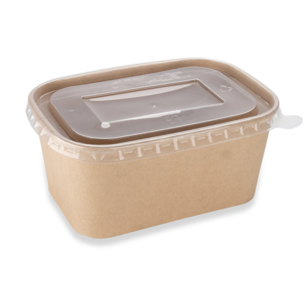 Kraft-Rectangular-Hot-Food-Container-1000ml-With-Clear-Lid