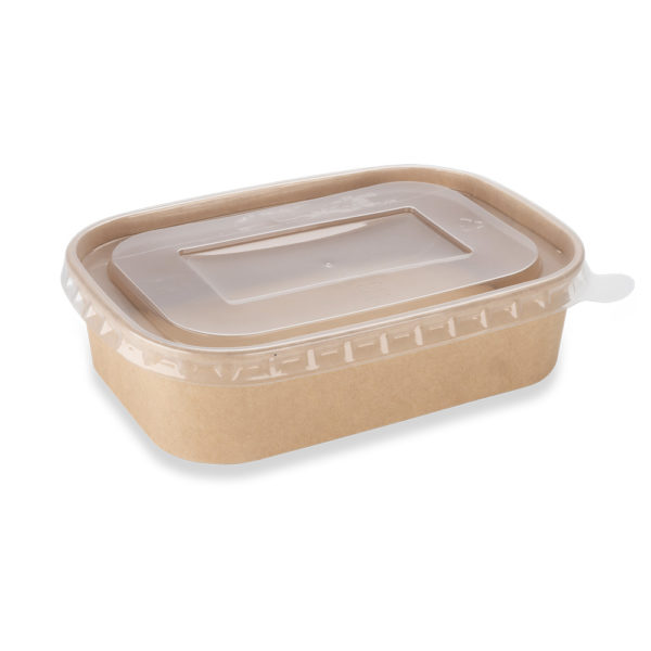 Kraft-Rectangular-Hot-Food-Container-750ml-With-Clear-Lid